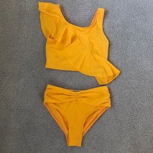 Yellow girls ruffled tankini